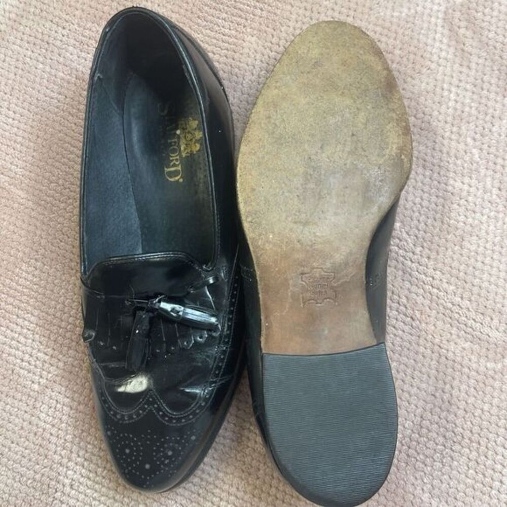 STAFFORD Men's Black Leather Tassel‎ Slip On Loafers Shoes size 11 D Made In USA - Picture 5 of 5